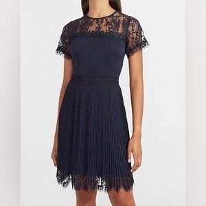 Express Blue Pleated Mini Dress Flutter Sleeves